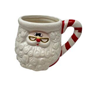 World Bazaar Santa Claus Mug Ceramic Holiday Red White Candy Cane Festive Cup